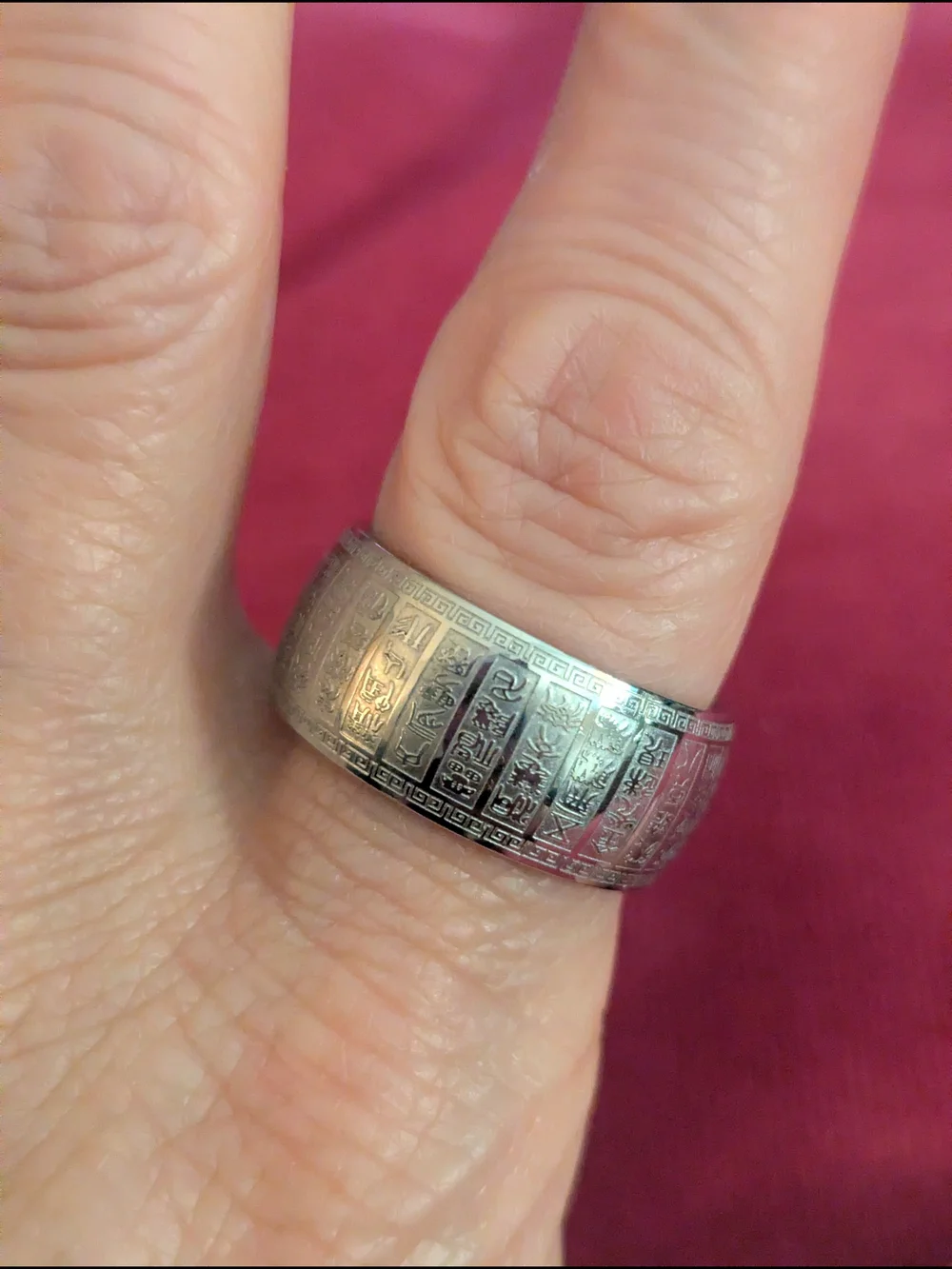 Silver Engraved Wide Band Ring - Silver